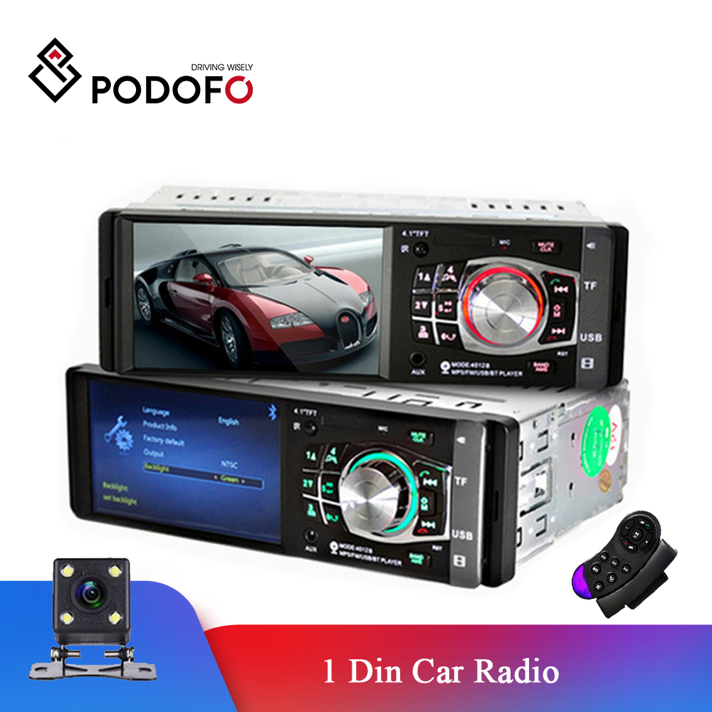 Podofo 1 Din Car radio Auto 4.1'' HD Car Multimedia Player MP3 MP5 Audio Stereo Radio Bluetooth FM Remote Control Video Player