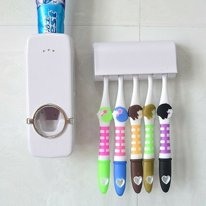 Auto Automatic Smart Toothpaste Dispenser+5 Toothbrush Storage Organizer Holder Rack Set Wall Mount Stand Squeezer hot