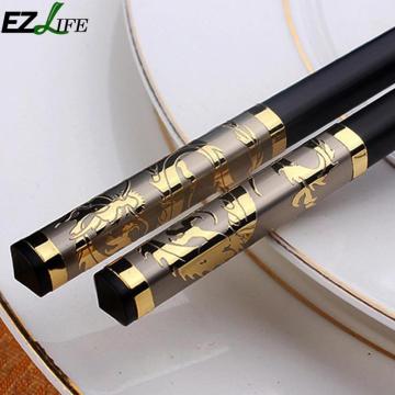 1 Pair Flatware Luxury Household Chopsticks Chinese Gold Dragon Style Chopsticks Non-slip Alloy Sushi Chop Sticks