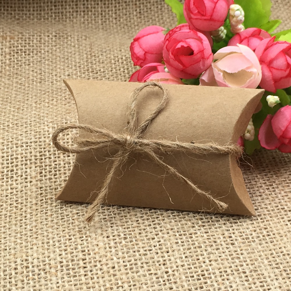 30Pcs/Lot Kraft Pillow Boxes With Free Strings DIY Gift Boxes Paper Present Box Accessory Packing Box Small Storage Boxes