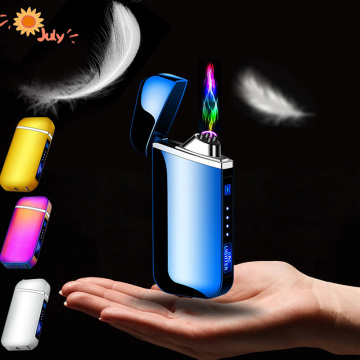 Electric Double Arc Plasma Lighter Windproof Electronic Candle Lighter Usb Rechargeable Cigarette Lighter with Led Power Display