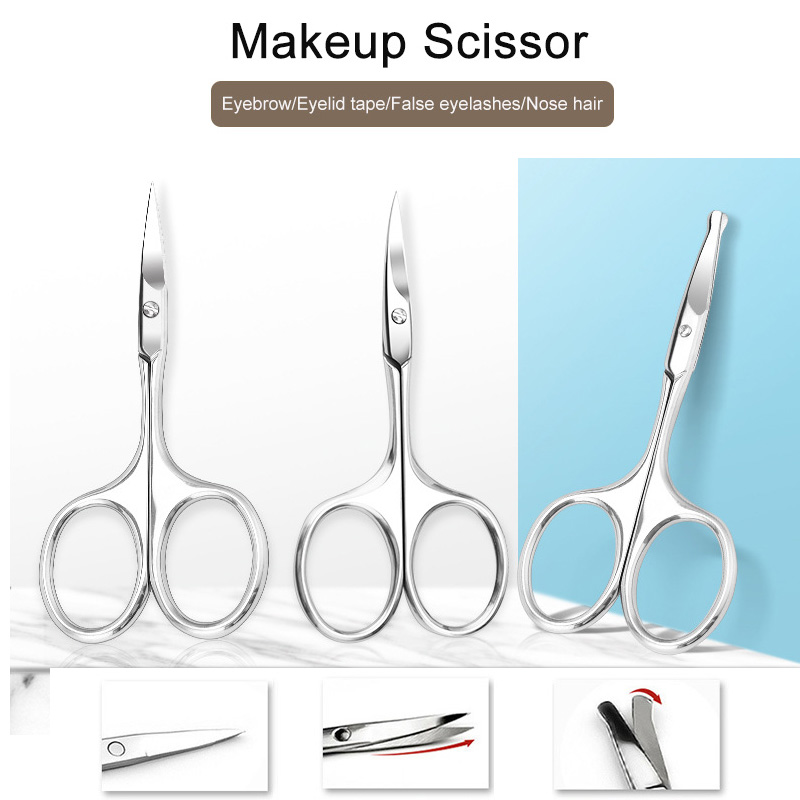 Cosmetic Scissors Round Straight Warped Sharp Mini Makeup Scissors For Eyebrow Eyelid Sticker False Eyelashes Nose Hair Cutting