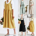 1PC Women Bib Apron Cotton Linen Pinafore Dress Cafe Kitchen Cooking Florist Vintage