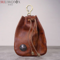 Vintage 100% Genuine Leather Coin Purse Men Women Small Mini Wallet Amekaji Wallets Change Purse DrawString New Key Holder Pouch