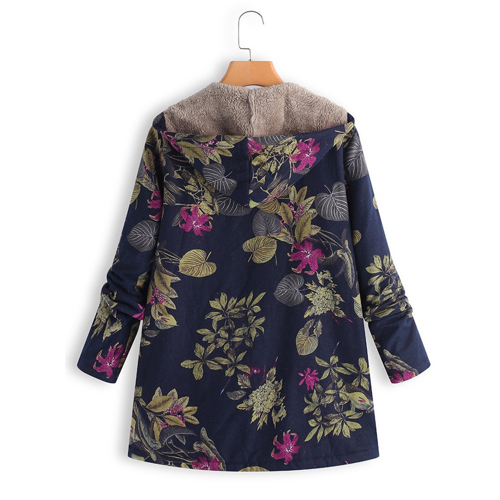 Hot Women Winter Warm Floral Hooded Jacket Flower Print Hoody Vintage Oversize Coats Winter Padded Jacket Women Parkas Fashion