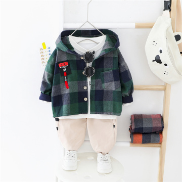 HYLKIDHUOSE 2020 Spring Boys Clothing Sets Baby Cartoon Plaid Shirt Casual Pants Toddler Infant Clothes Children Kids Clothing