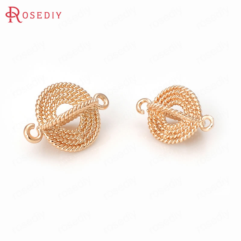 10PCS 16x10MM 19x12MM 24K Champagne Gold Color Plated Brass 3D Round Charms Connector High Quality Diy Jewelry Accessories