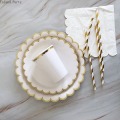 65pcs white Disposable tableware set disposable paper plate straw cup gold stamp for wedding birthday decoration party supplies