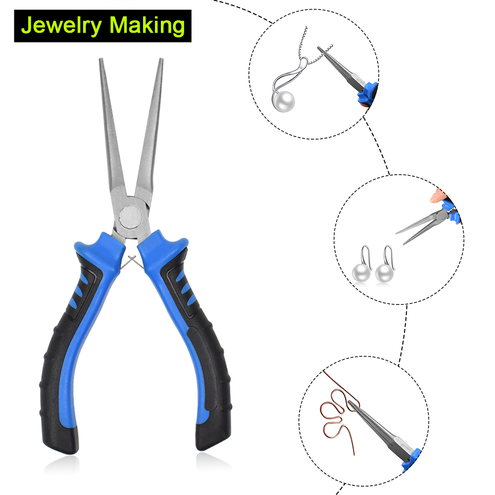 Toolour 8PC 4.5" Precision Pliers Set Mini Pliers Diagnoal Pliers Wire Cutting Long Nose Pliers Jewelry Making DIY Hand Tool Kit