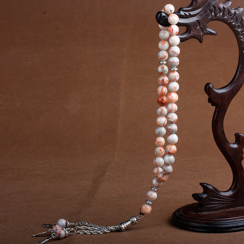 8mm Natural Stone Agates Tassel Pendant 33 Prayer Beads Islamic Muslim Tasbih Allah Rosary Meditation Bead For Men Women Jewelry