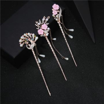 Vintage Retro Flower Tassel Handmade Hair Sticks Hair Chopsticks Chinese Bridal Wedding Tiara Hair Jewelry for Women