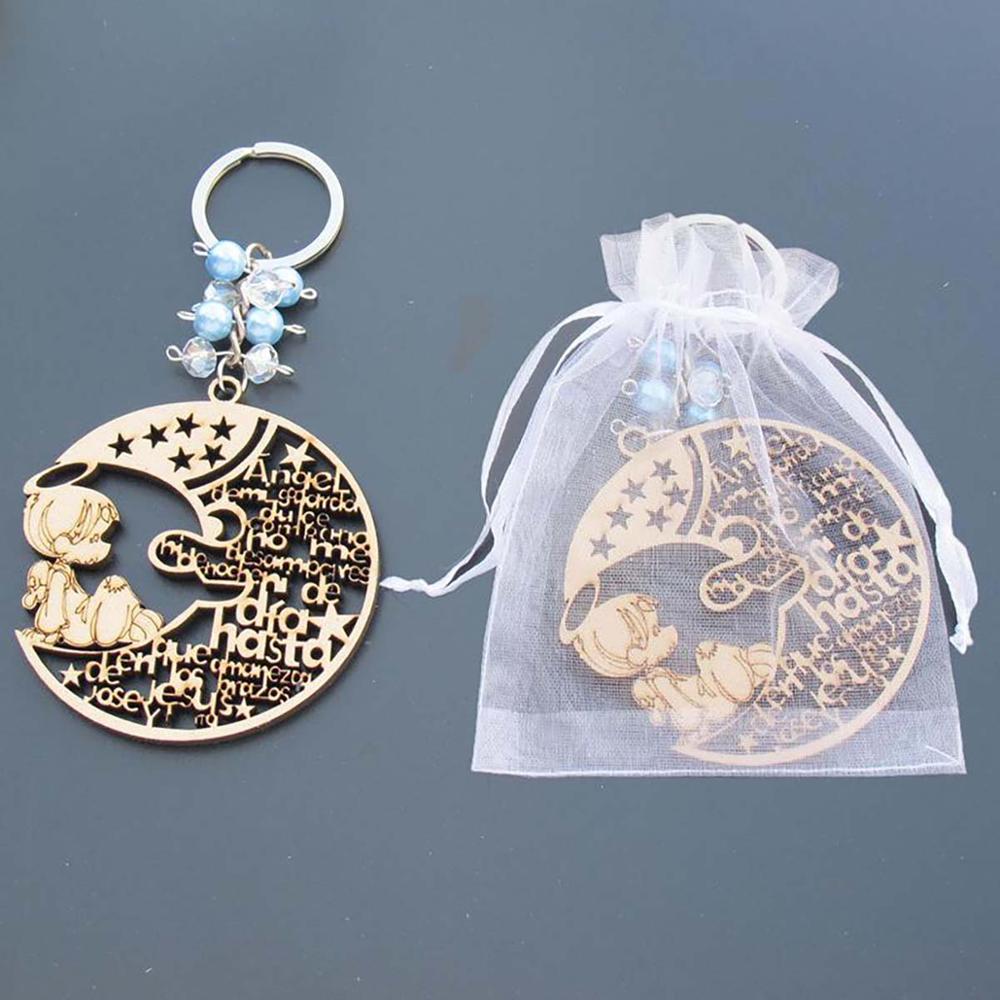 12pcs Baptism Favors Girl baptism first communion party favors wood laser cut keychain moon star wood key chain