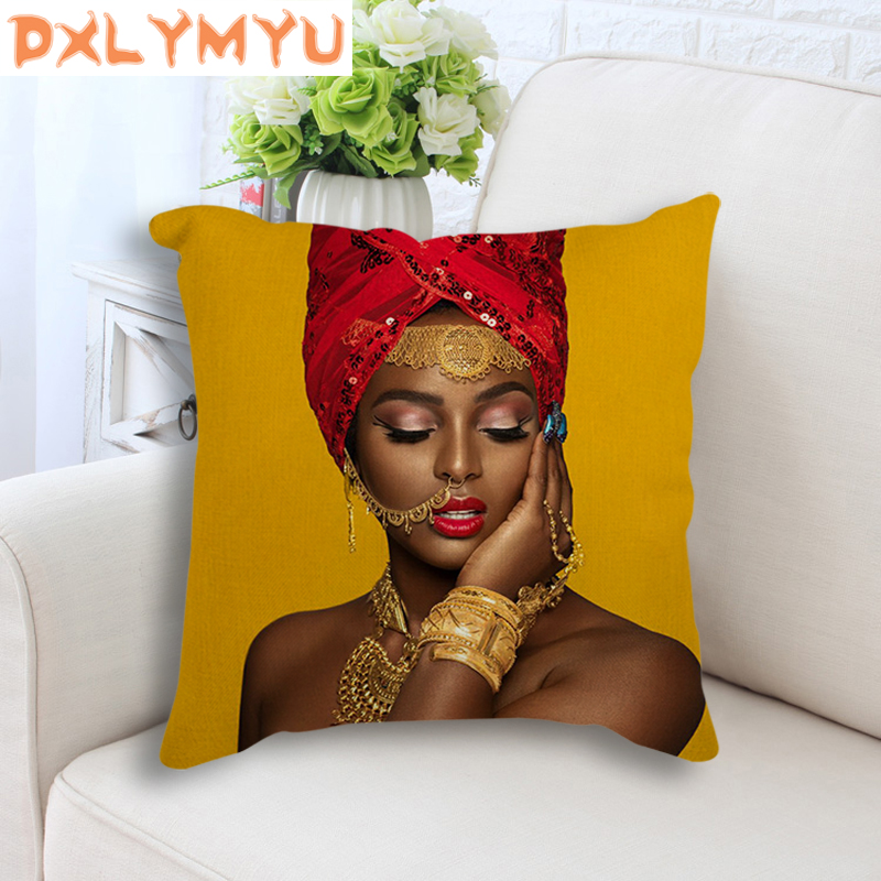 Decorative Cushion for Sofa Car Deocration African Art Woman Portrait Print Pillowcase Linen Cotton Cushion Throw Pillow 45x45