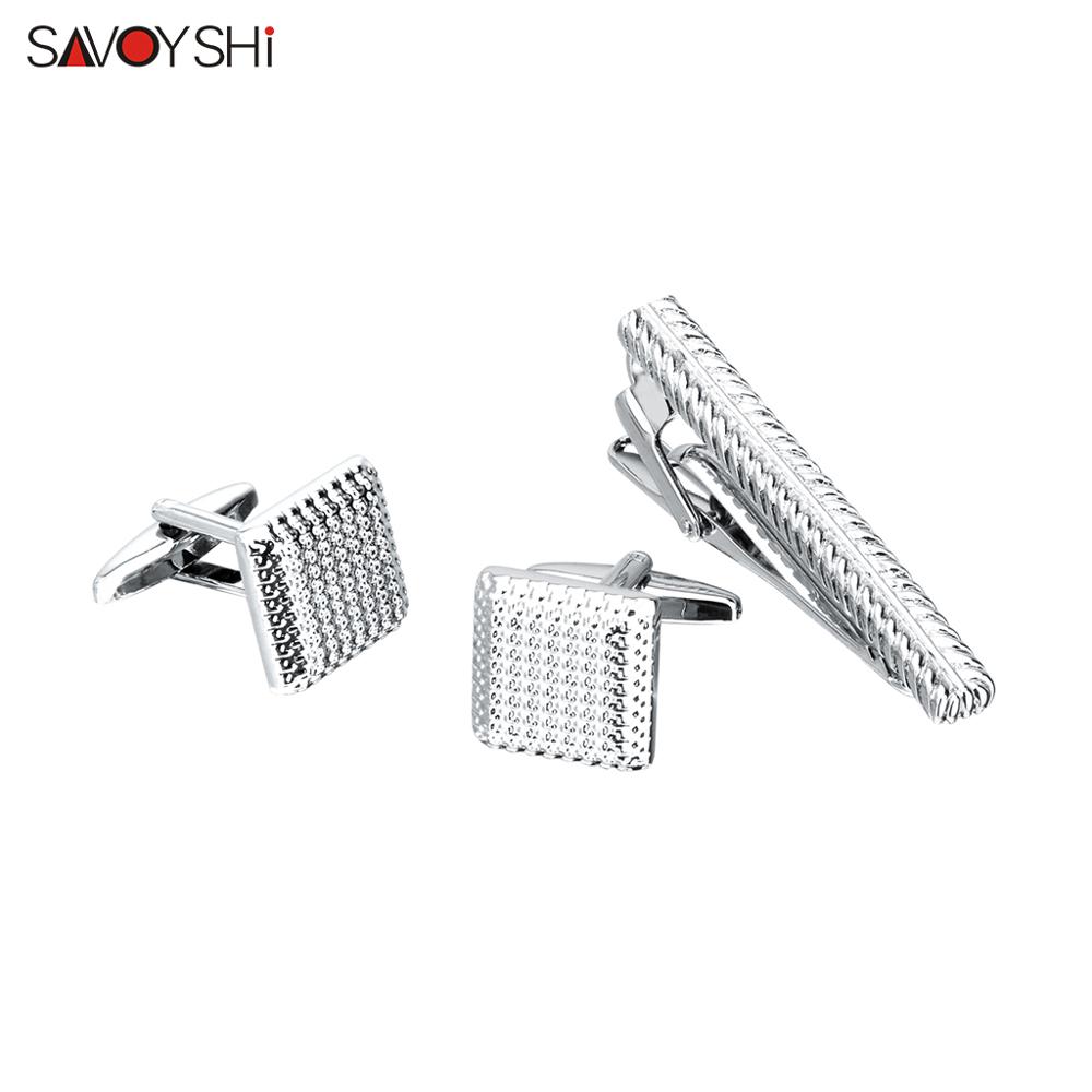 SAVOYSHI High Quality Cuff links necktie clip for tie pin for mens Stainless Steel tie bars cufflinks tie clip set Gift