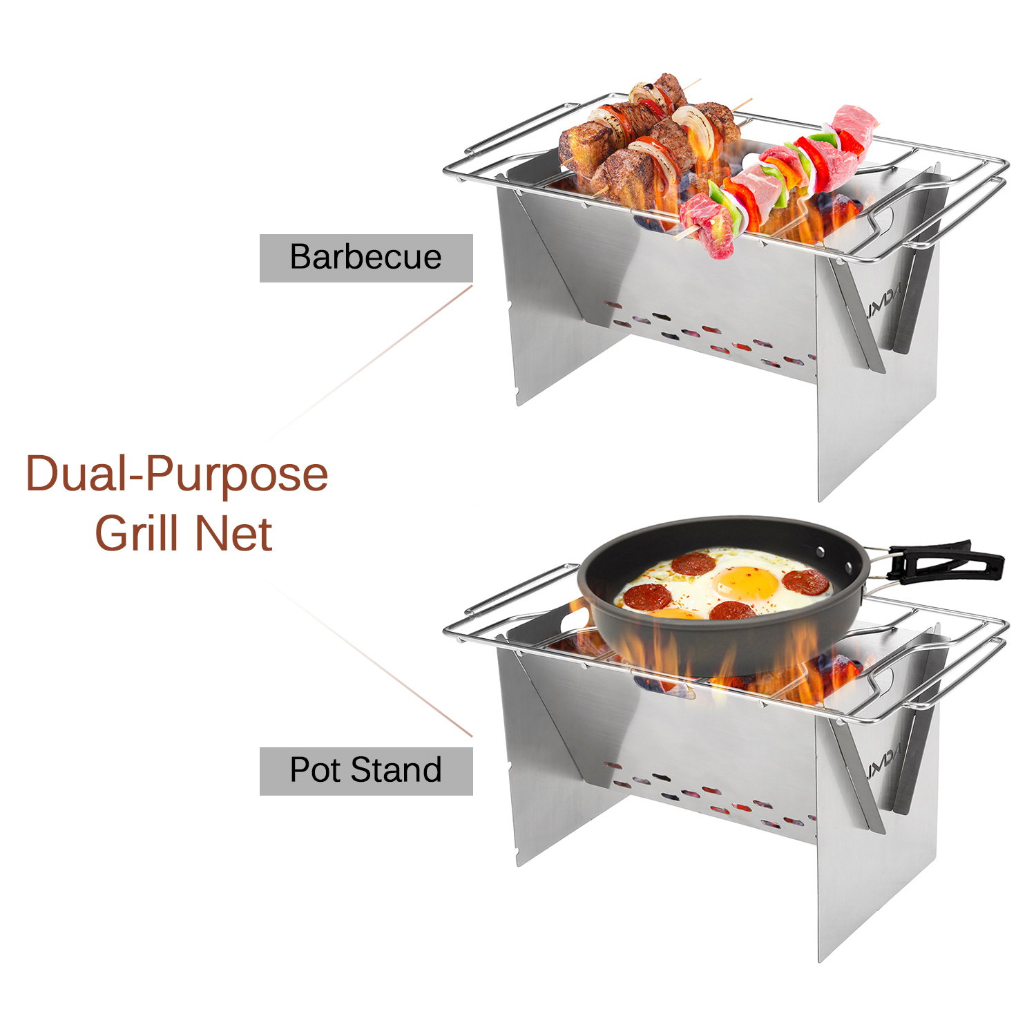 Lixada Camping Wood Burning Stove Outdoor Portable Folding Stainless Steel Backpacking Cookware Stove with Grill Plate Bellow