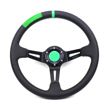 14 Inch 350mm Green color Deep Dish Leather Racing Car Sport Steering Wheel