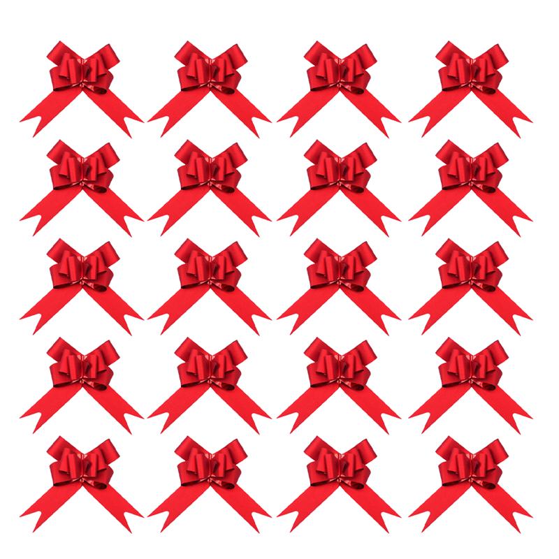 50Pcs 9cm Pull Bowknots with Snowflake Pattern Christmas Decorative Pull Bowknots Gift Box Pull Bows Bowknot Ribbon (Red)