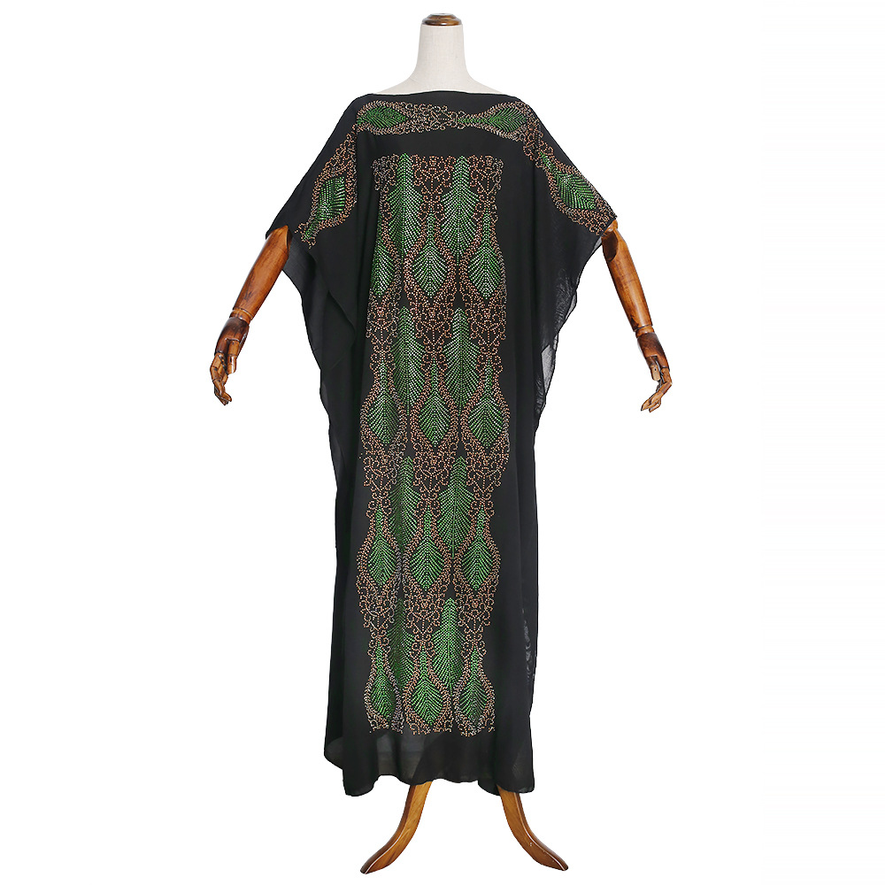 Black African Design Dashiki Dress Beading Abaya Vintage Bandage Bazin Bat Sleeve Robe Gowns Africa Sexy Lady Party Fairy