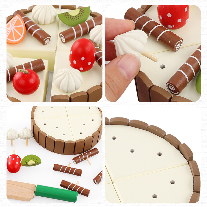 Wooden Kitchen Toys Mini magnetic Cake Set Cut Game Pretend Play Kitchen Food Wooden Toys Child Birthday Gift