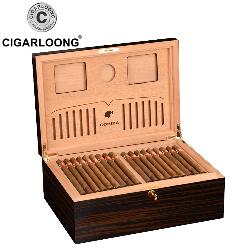 CIGARLOONG COHIBA Cigar Box Solid Wood Moisturizing Box Cabinet Large Capacity Double Layer Cigar Humidor Wood Box CC-0044