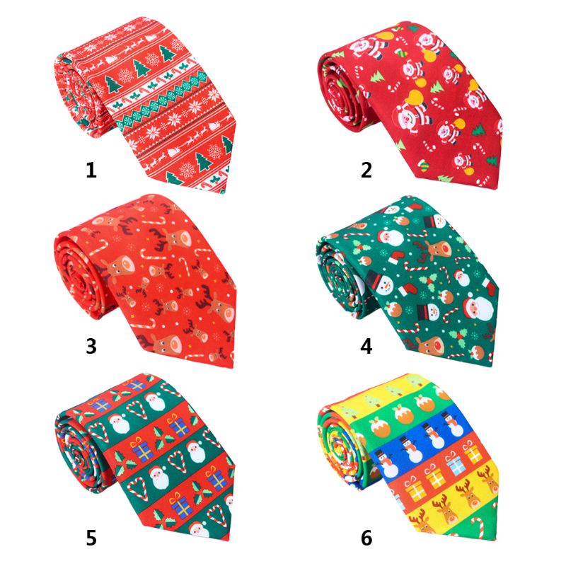 Men Christmas Neckties Novelty Cute Xmas Tree Printed Holiday Party Fun Ties