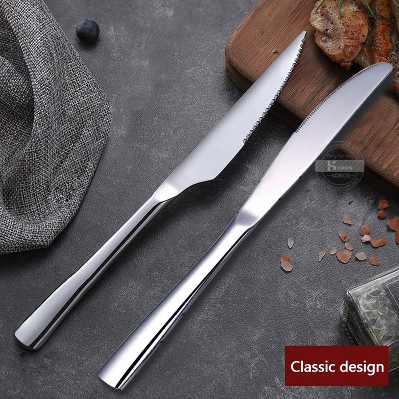 Konco HQ Stainless Steel Steak Knives Cutlery Western Style Table Dinnerware Set Serrated Blade Tableware Dinner Knife