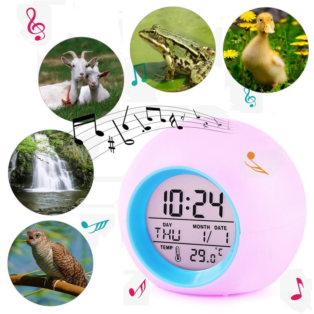 Smart Alarm Clock LED Light Digital Alarm Clocks Night Lamp 7 Colors Changing Backlight Temperature Snooze Function Table Clock