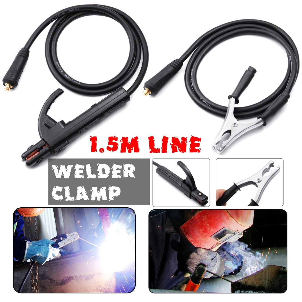 2 Pcs 300A 1.5M Electrode Holder Stick Welders /Ground Clamp Set Welding Rod Stinger Clamping Tool