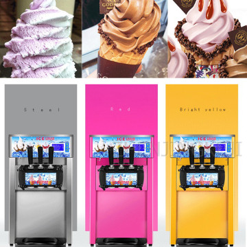 220V Small Ice Cream Machine Tricolor Ice Cream Maker Commercial Stainless Steel Desktop Sweet Cone Freezing Equipment 1200W
