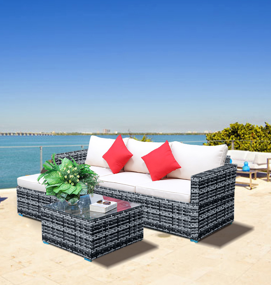 5pcs Outdoor Furnitures Patio Sectional Garden Sofa Set with Glass Coffee Table All-Weather PE Rattan Wicker Sets