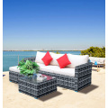 5pcs Outdoor Furnitures Patio Sectional Garden Sofa Set with Glass Coffee Table All-Weather PE Rattan Wicker Sets