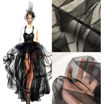 Black and White Rigid Mesh Fabric Transparent Tulle Dress Clothing Handmade Wedding Turban African Lace Fabric Sewing Wholesale