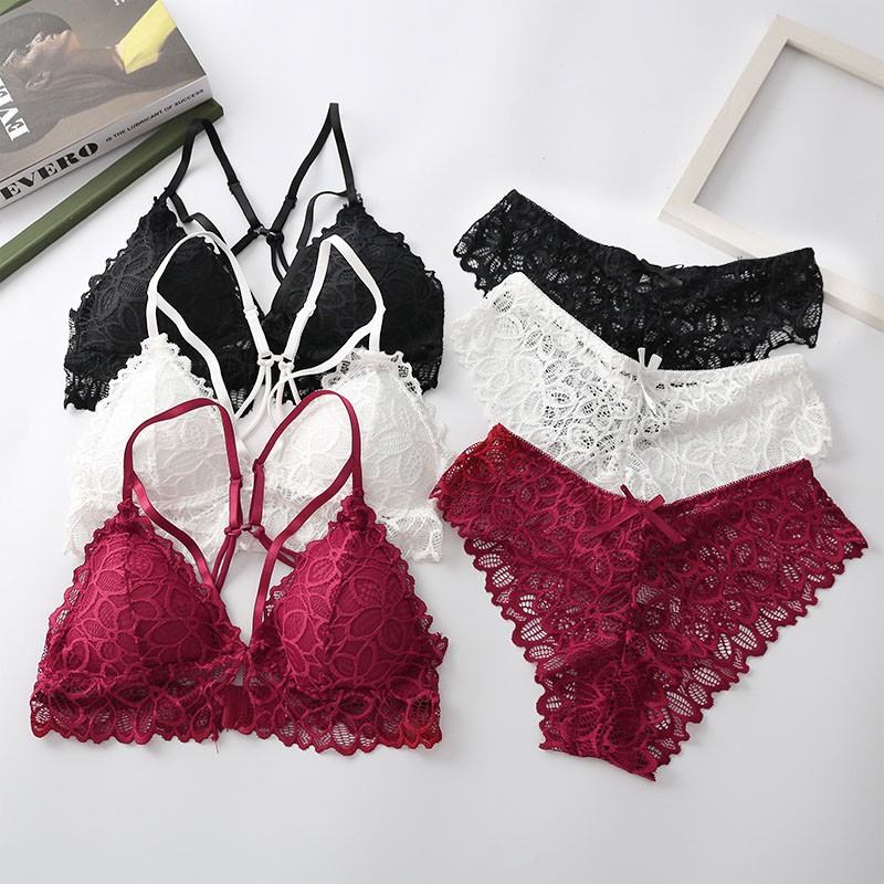 Women Lace Bra Sets Seamless Underwear Backless Sexy Panties Lingerie Set Padded Bralette Female Intimates