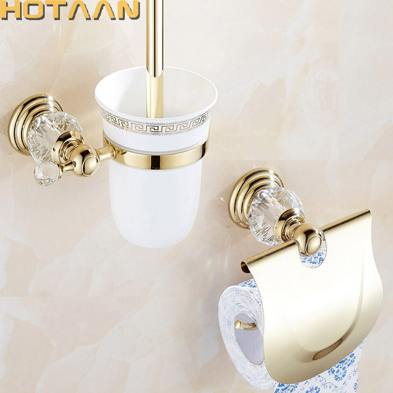 2019 Free shipping,solid brass Bathroom Accessories Set,toilet brush holder,Paper Holder,Gold bathroom sets HT-812800-2