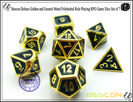 Bescon New Style Deluxe Golden and Enamel Solid Metal Polyhedral Role Playing RPG Game Dice Set (7 Die in Pack)-1