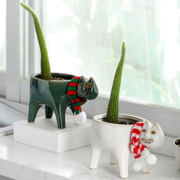 Cute Cat Tail Flowerpot Cartoon Animal Ceramic Vase Personality Creative Cactus Succulent Plant Poted Desktop Garden Decoration