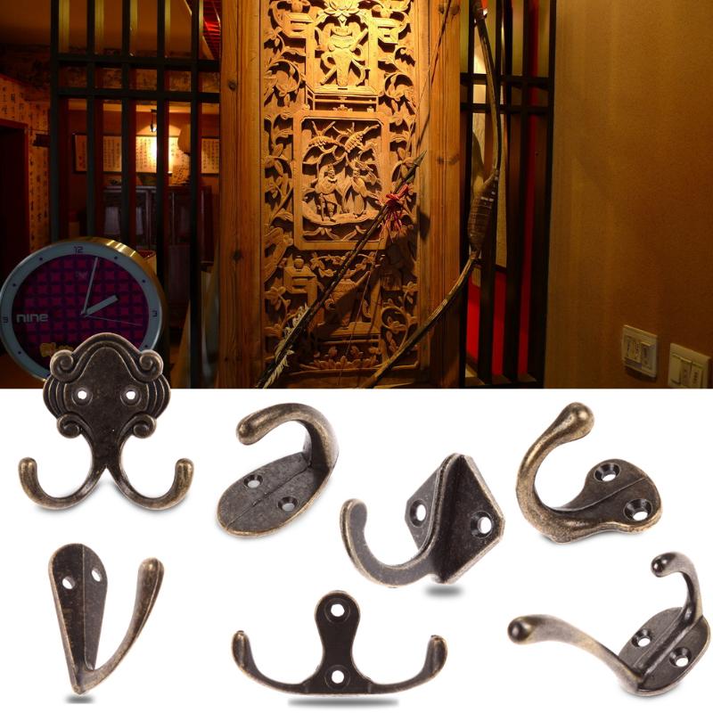 Antique Zinc Alloy Door Vintage Hooks for Clothes Coat Hat Bag Single Double Hanger Hook Bathroom Wall Hooks