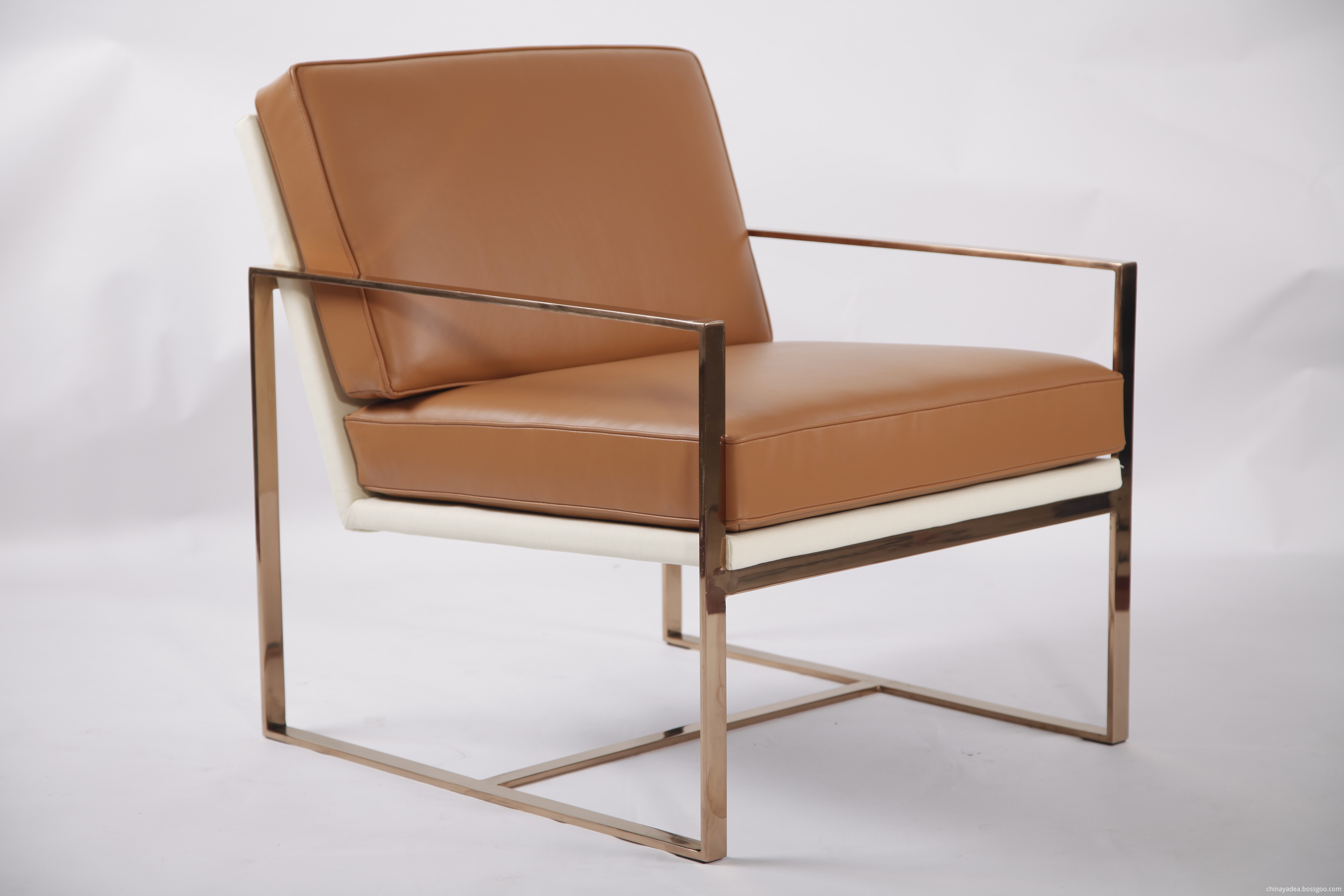 Golden Finished Steel Frame Lounge Chair