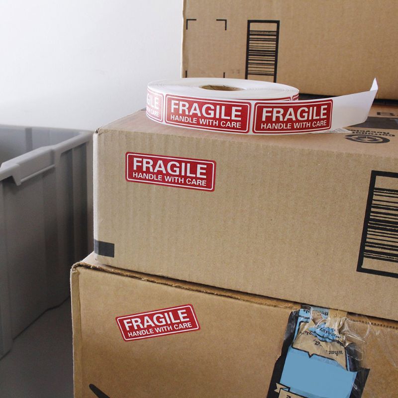 Red Warning Sticker Fragile Handle With Care DO NOT BEND 2.5x7.5cm Transport Packaging Remind Labels 150/500pcs/roll