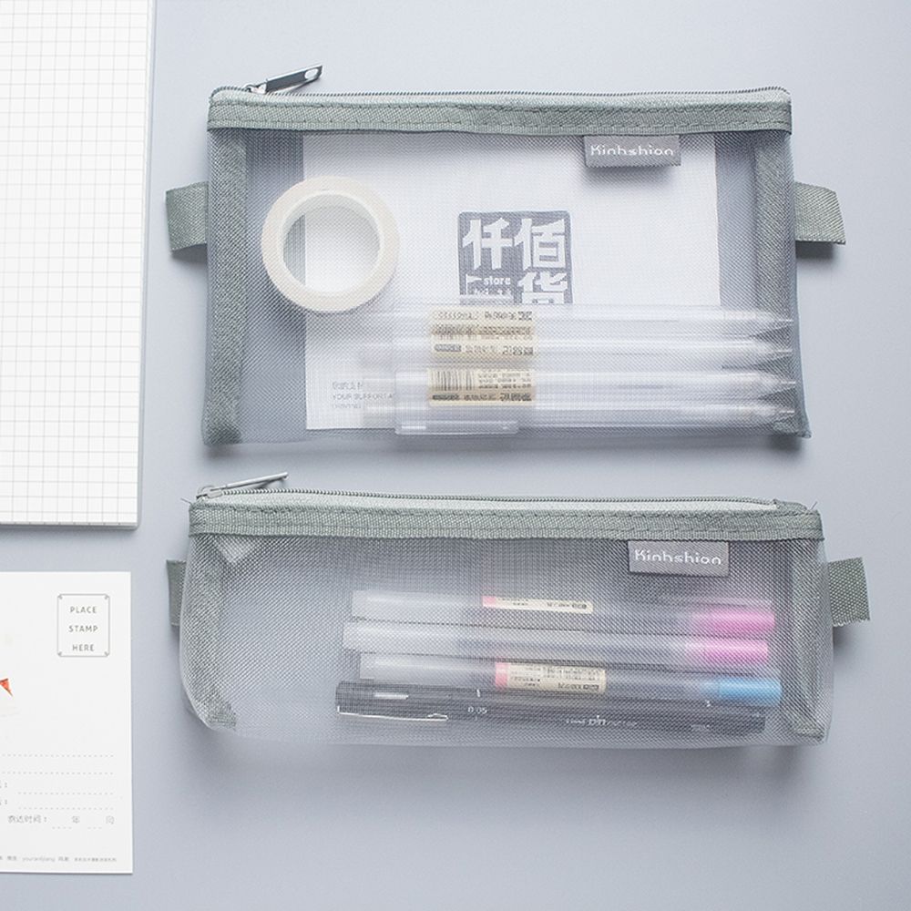 Simple Transparent Mesh Pencil Case Office Student Pencil Bags Nylon Kalem Kutusu School Supplies Pen Box Student Gift
