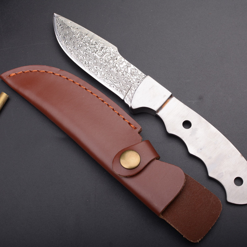 vg10 Damascus Steel Sharpen Diy knife blade making DIY parts Sharp Fixed blade camping Hunting Knife Billet