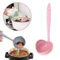 Newest 2 In 1 Hot Pot Dinnerware Porridge Soup Spoon With Filter Skimmer Kitchen Utensil Long Handle Colander pink