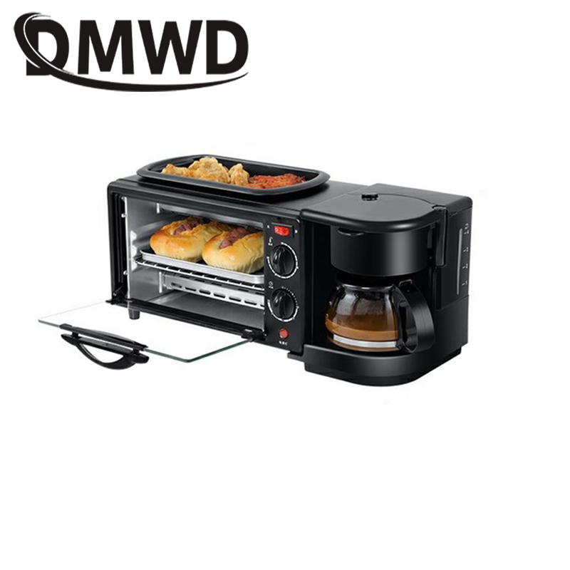 DMWD Electric 3 in 1 Breakfast Machine Multifunction Mini Drip American Coffee Maker Pizza Oven Egg Omelette Frying Pan Toaster