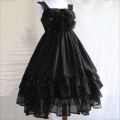 Lugentolo Lolita Dress Women Plus Size Printed Mesh Stitching Sleeveless Sling Square Collar Big Swing Party Dress
