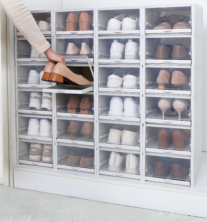 Large Transparent Shoe Box Storage Shoe Box Dustproof Shoes Organizer Box Can Be Superimposed Combination Shoe Cabinet 2pcs/set