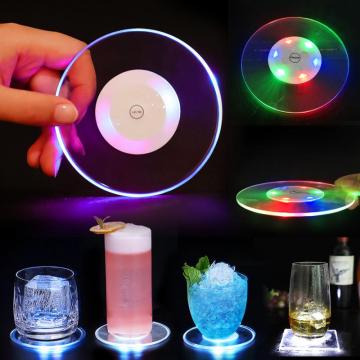 Acrylic Crystal Ultra-Thin LED Light Coaster Cocktail Coaster Flash Cup Mat Bar Party New Year Wedding Decor Base Lamp Placemat