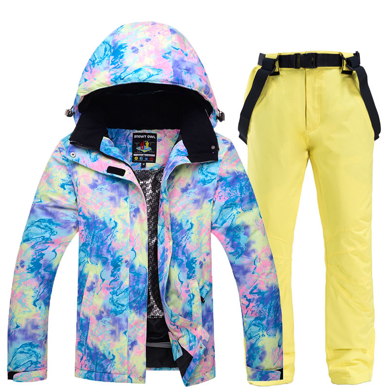 Shining Cheap Women Ski Clothing snowboarding Sets Waterproof Windproof Breathable Winter Girls Snow Suit Jacket Strap Ski pant