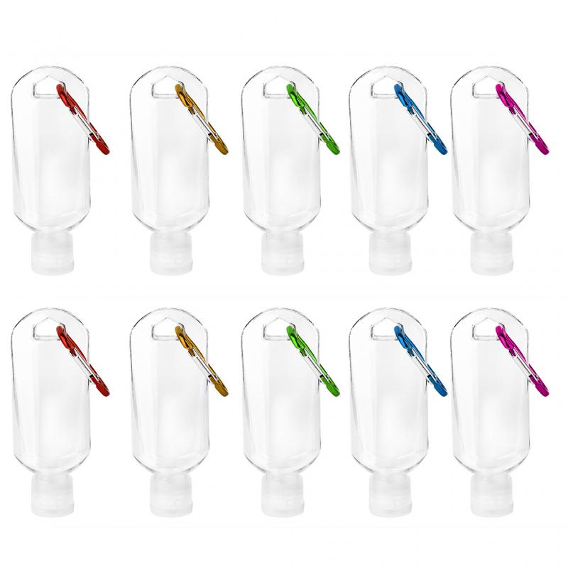 10pcs Empty Hand Sanitizer Bottle Travel Size Hook Mini Clear Keychain Flip Cap Reusable Portable Empty Refillable Bottles 50ml