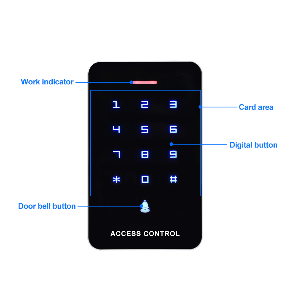 DC12V Touch RFID Keypad Access Control System Door Opener Smart RFID Access Controller WG26 +10pcs 125KHz EM4100 Keychains