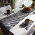 DUNXDECO Tassel Table Runner Party Long Table Cover Fabric Modern Simple White Black Stripe Desk Decorating Textile